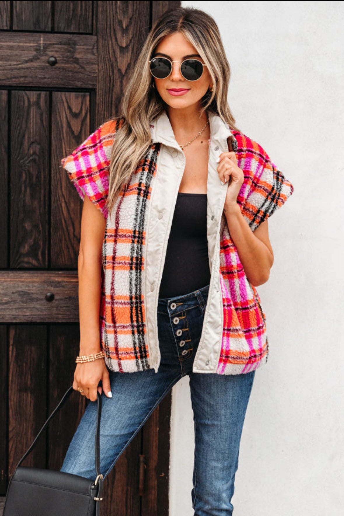 Checkered Sherpa vest