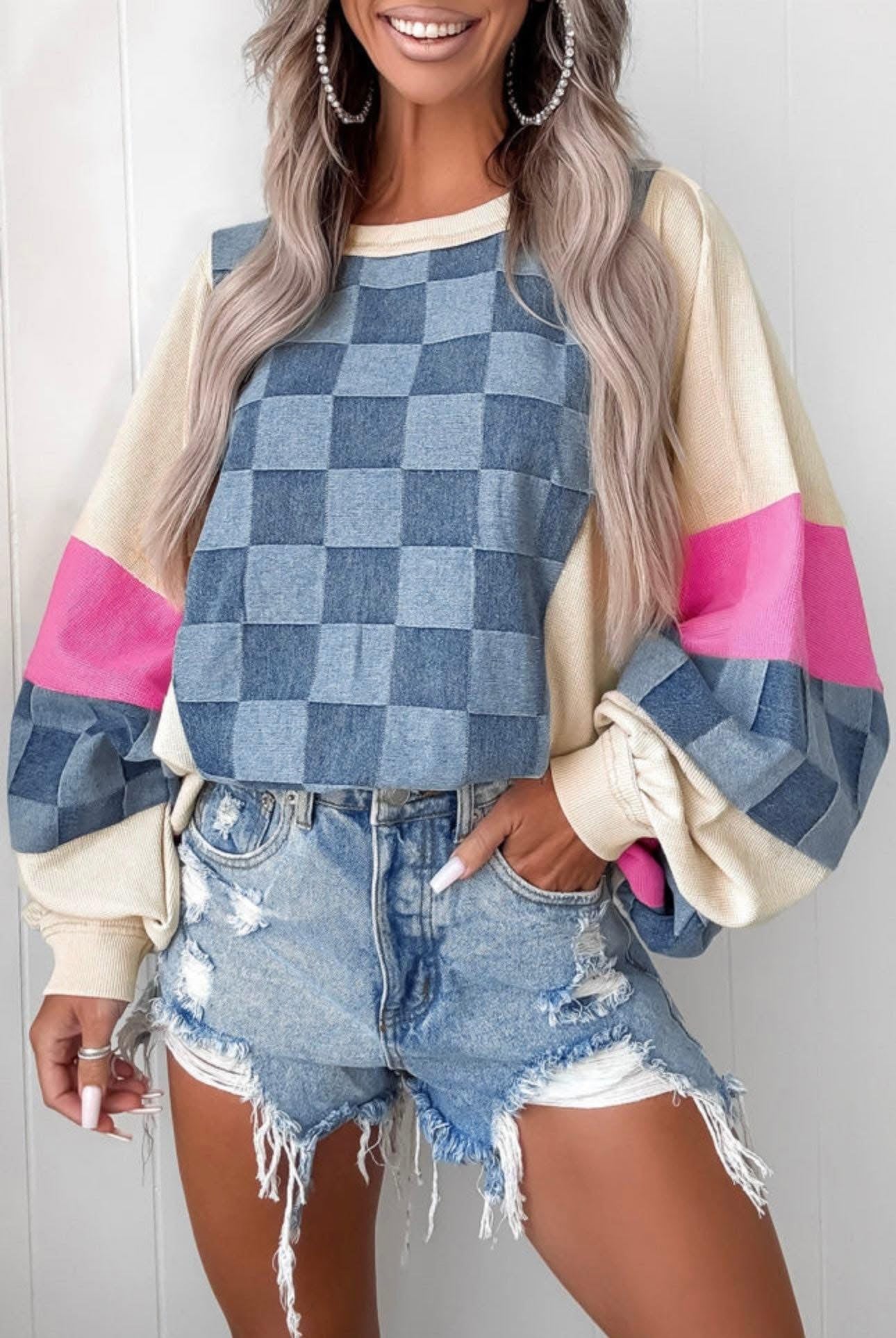 Checkered denim top