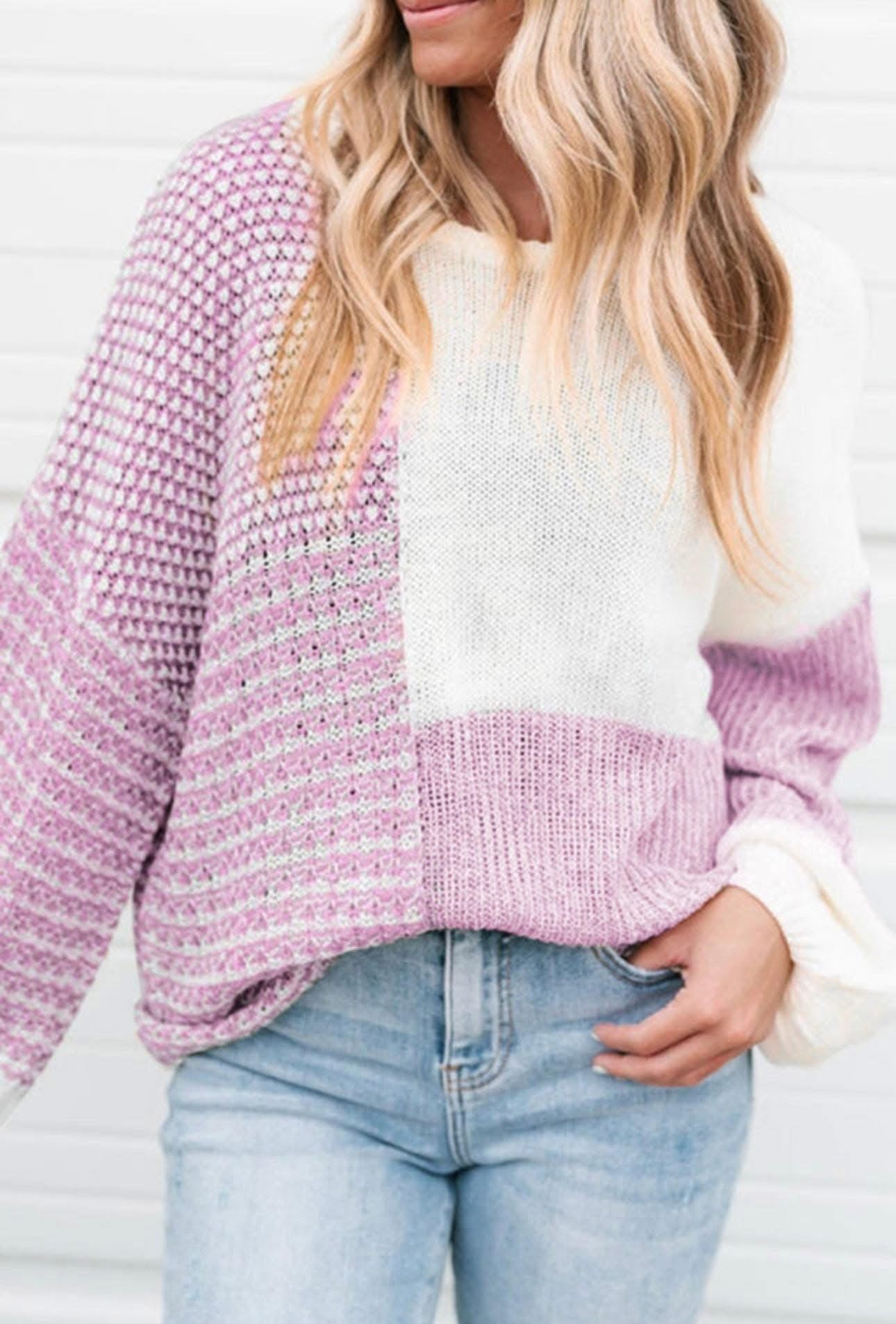 Purple and cream knit sweater